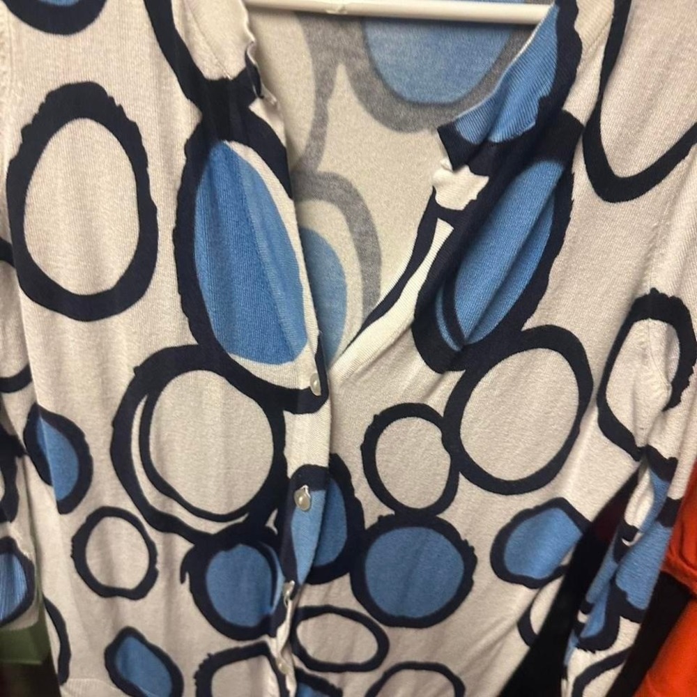 Cyrus black blue n white‎ circles cardigan  size small - Picture 2 of 5